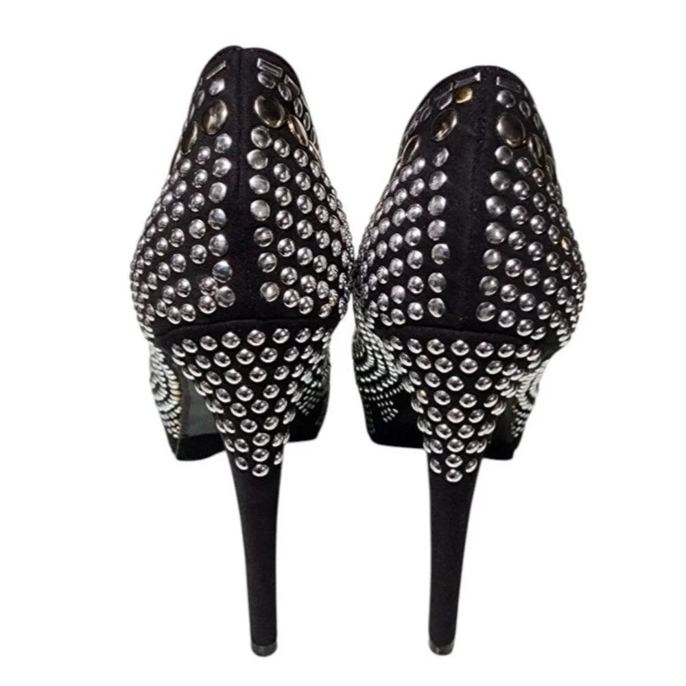Two Lips 'Studlee' Black Platform Studded Stiletto Pumps Size 9M Clubwear